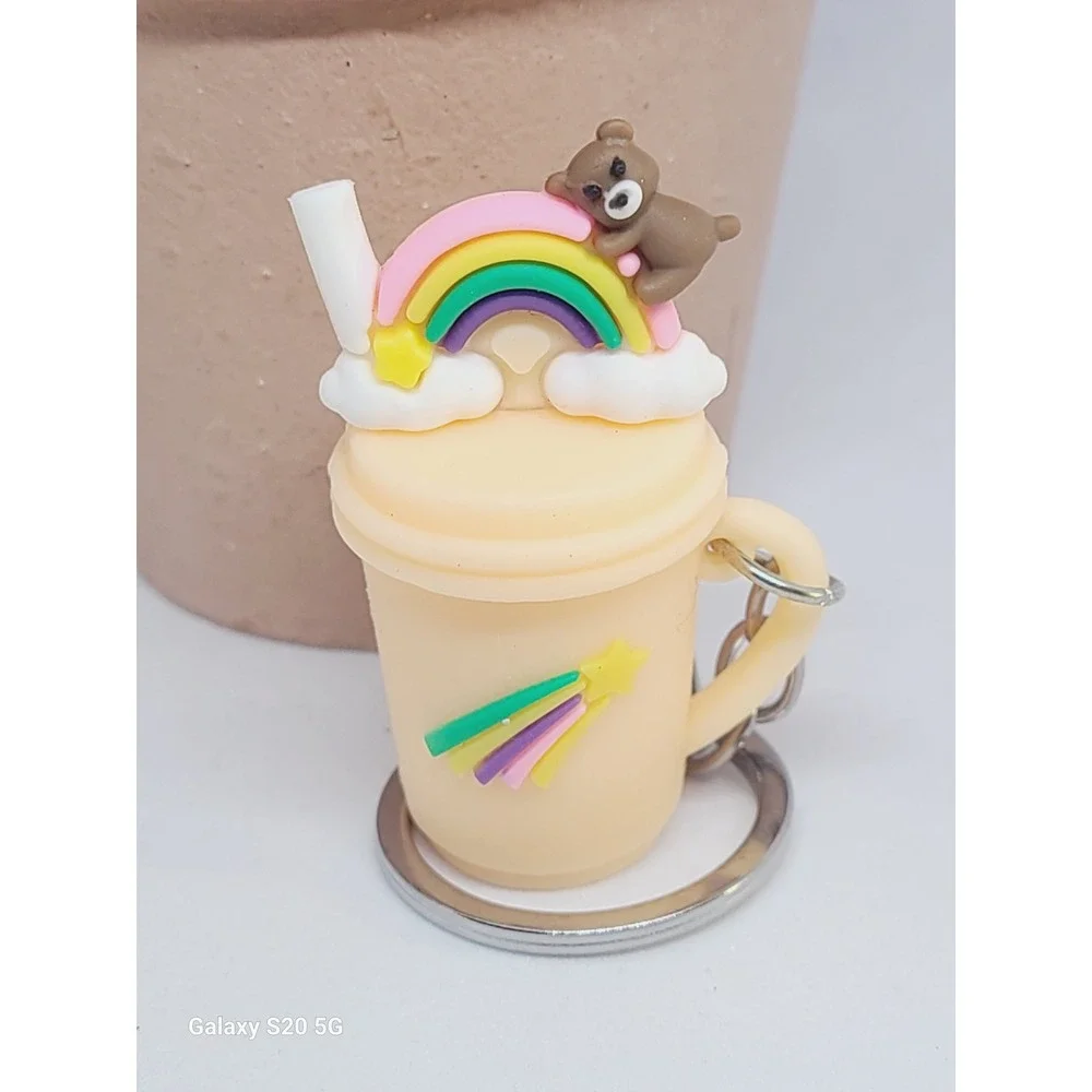 Cute Boba Drink Keychain Rainbow Bear‎ Charm Cup Bag Accessory NEW 2.0 Inches